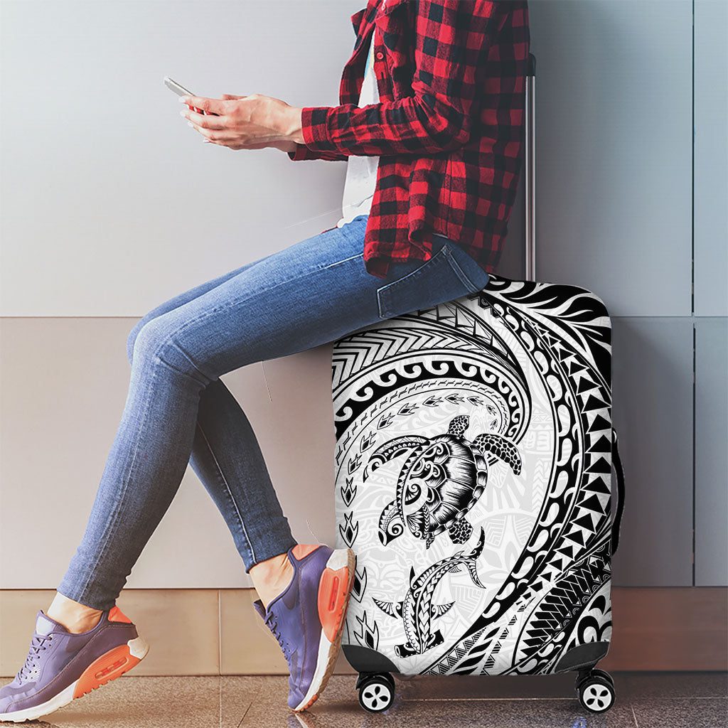 Hawaiian Turtle and Shark Luggage Cover Kakau Tribal with Polynesian Pattern White Color