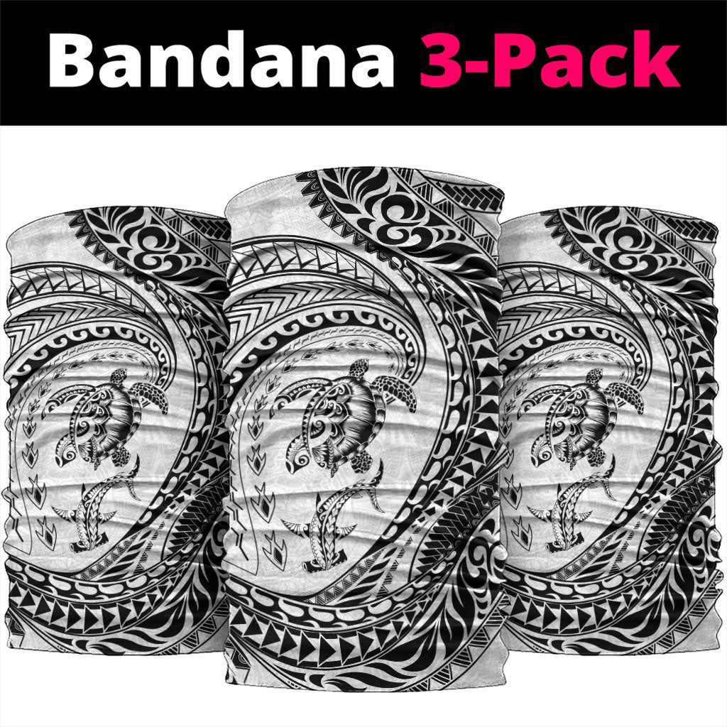 Hawaiian Turtle and Shark Neck Gaiter Kakau Tribal with Polynesian Pattern White Color