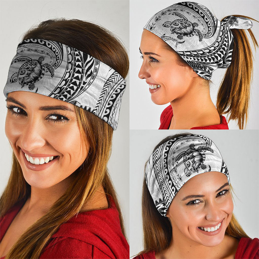 Hawaiian Turtle and Shark Neck Gaiter Kakau Tribal with Polynesian Pattern White Color