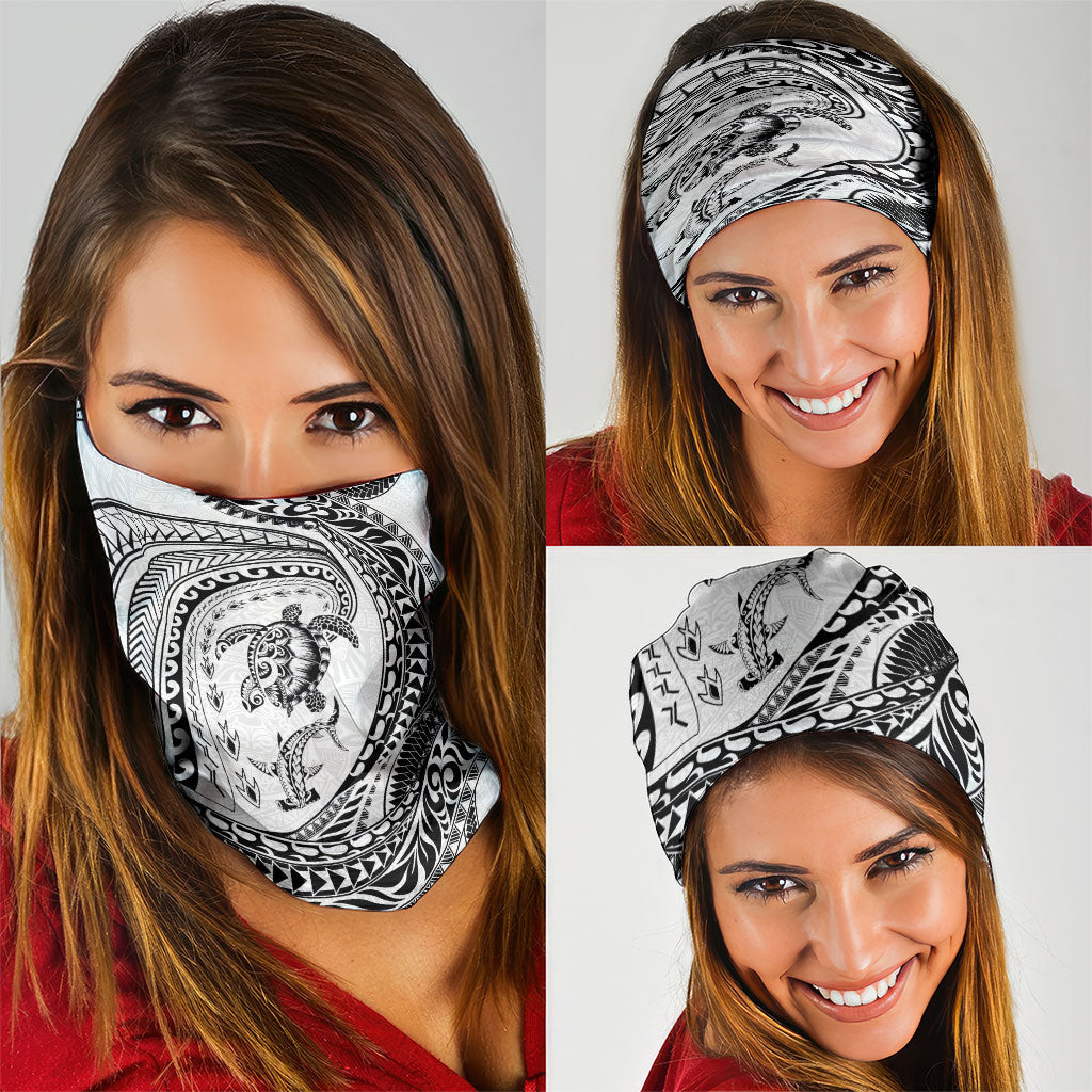 Hawaiian Turtle and Shark Neck Gaiter Kakau Tribal with Polynesian Pattern White Color