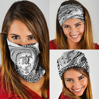 Hawaiian Turtle and Shark Neck Gaiter Kakau Tribal with Polynesian Pattern White Color