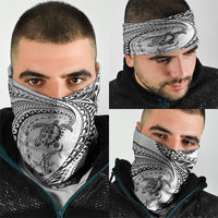 Hawaiian Turtle and Shark Neck Gaiter Kakau Tribal with Polynesian Pattern White Color