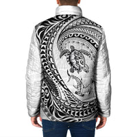 Hawaiian Turtle and Shark Padded Jacket Kakau Tribal with Polynesian Pattern White Color