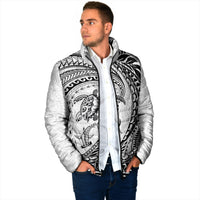 Hawaiian Turtle and Shark Padded Jacket Kakau Tribal with Polynesian Pattern White Color