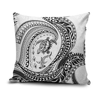 Hawaiian Turtle and Shark Pillow Cover Kakau Tribal with Polynesian Pattern White Color