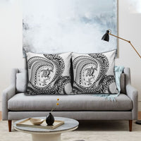 Hawaiian Turtle and Shark Pillow Cover Kakau Tribal with Polynesian Pattern White Color