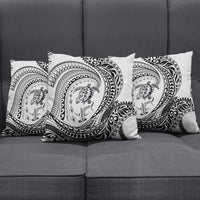 Hawaiian Turtle and Shark Pillow Cover Kakau Tribal with Polynesian Pattern White Color