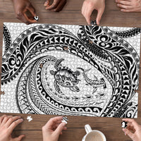 Hawaiian Turtle and Shark Puzzle Kakau Tribal with Polynesian Pattern White Color