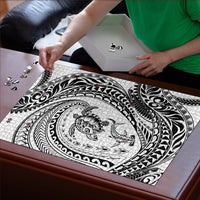 Hawaiian Turtle and Shark Puzzle Kakau Tribal with Polynesian Pattern White Color