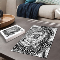 Hawaiian Turtle and Shark Puzzle Kakau Tribal with Polynesian Pattern White Color