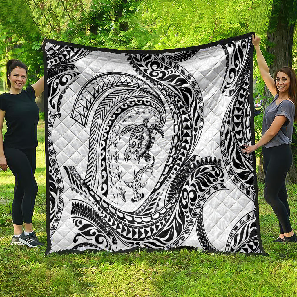 Hawaiian Turtle and Shark Quilt Kakau Tribal with Polynesian Pattern White Color