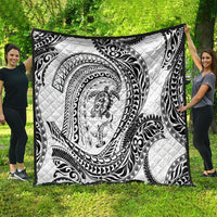 Hawaiian Turtle and Shark Quilt Kakau Tribal with Polynesian Pattern White Color