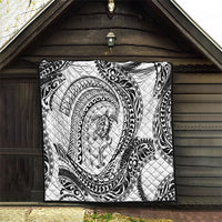 Hawaiian Turtle and Shark Quilt Kakau Tribal with Polynesian Pattern White Color