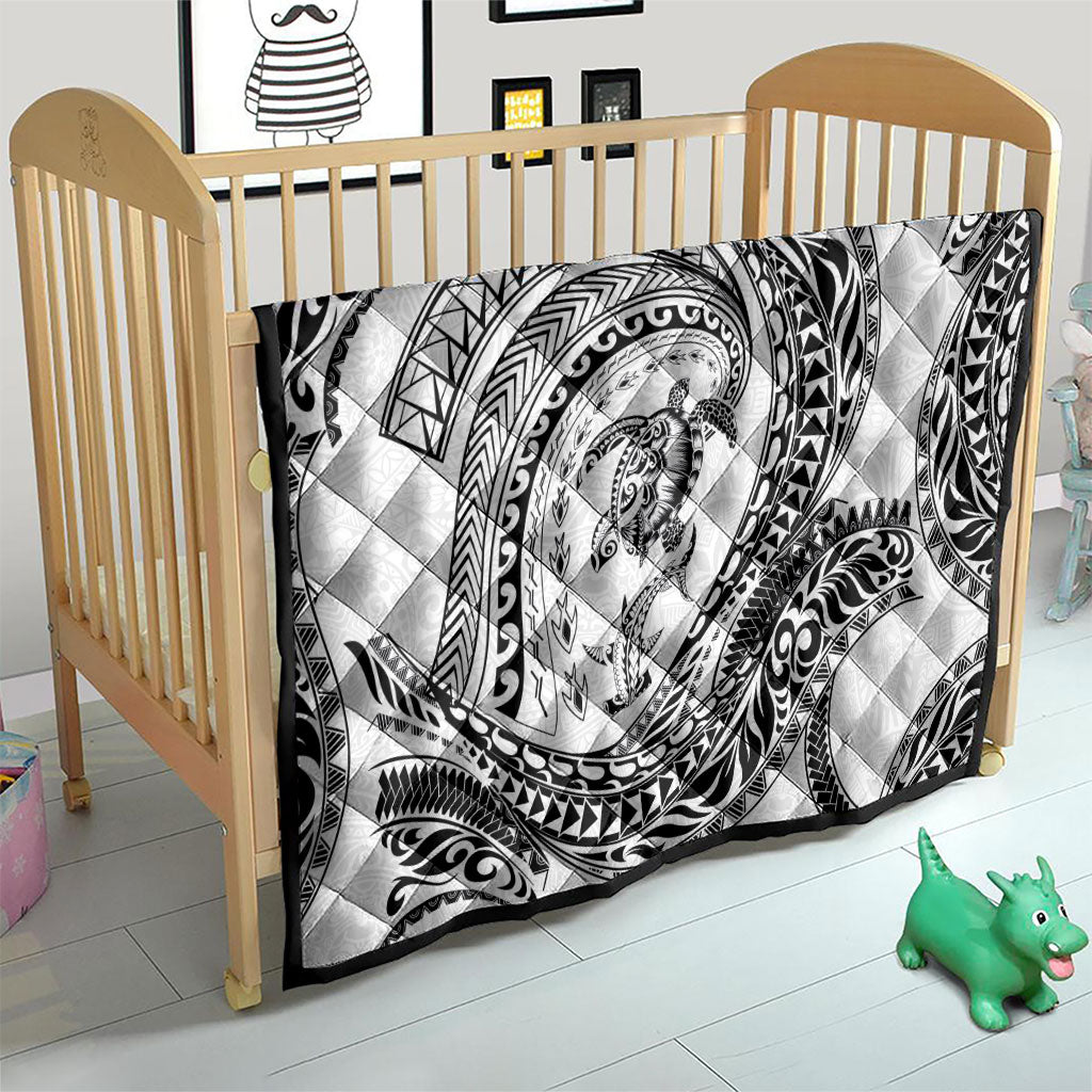 Hawaiian Turtle and Shark Quilt Kakau Tribal with Polynesian Pattern White Color