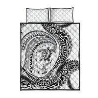 Hawaiian Turtle and Shark Quilt Bed Set Kakau Tribal with Polynesian Pattern White Color