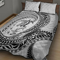 Hawaiian Turtle and Shark Quilt Bed Set Kakau Tribal with Polynesian Pattern White Color