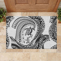 Hawaiian Turtle and Shark Rubber Doormat Kakau Tribal with Polynesian Pattern White Color