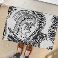 Hawaiian Turtle and Shark Rubber Doormat Kakau Tribal with Polynesian Pattern White Color
