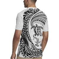 Hawaiian Turtle and Shark Rugby Jersey Kakau Tribal with Polynesian Pattern White Color