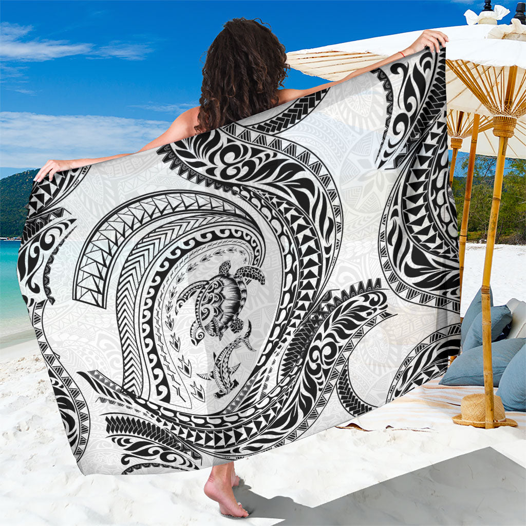 Hawaiian Turtle and Shark Sarong Kakau Tribal with Polynesian Pattern White Color