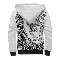 Hawaiian Turtle and Shark Sherpa Hoodie Kakau Tribal with Polynesian Pattern White Color