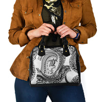 Hawaiian Turtle and Shark Shoulder Handbag Kakau Tribal with Polynesian Pattern White Color