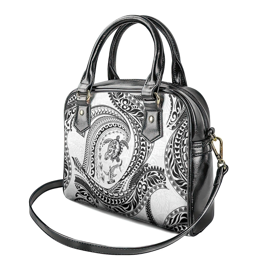 Hawaiian Turtle and Shark Shoulder Handbag Kakau Tribal with Polynesian Pattern White Color