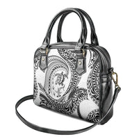 Hawaiian Turtle and Shark Shoulder Handbag Kakau Tribal with Polynesian Pattern White Color