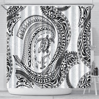 Hawaiian Turtle and Shark Shower Curtain Kakau Tribal with Polynesian Pattern White Color