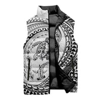 Hawaiian Turtle and Shark Sleeveless Puffer Jacket Kakau Tribal with Polynesian Pattern White Color