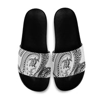 Hawaiian Turtle and Shark Slide Sandals Kakau Tribal with Polynesian Pattern White Color