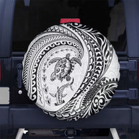 Hawaiian Turtle and Shark Spare Tire Cover Kakau Tribal with Polynesian Pattern White Color