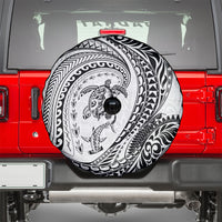 Hawaiian Turtle and Shark Spare Tire Cover Kakau Tribal with Polynesian Pattern White Color