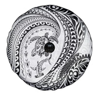 Hawaiian Turtle and Shark Spare Tire Cover Kakau Tribal with Polynesian Pattern White Color