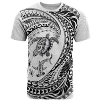 Hawaiian Turtle and Shark T Shirt Kakau Tribal with Polynesian Pattern White Color