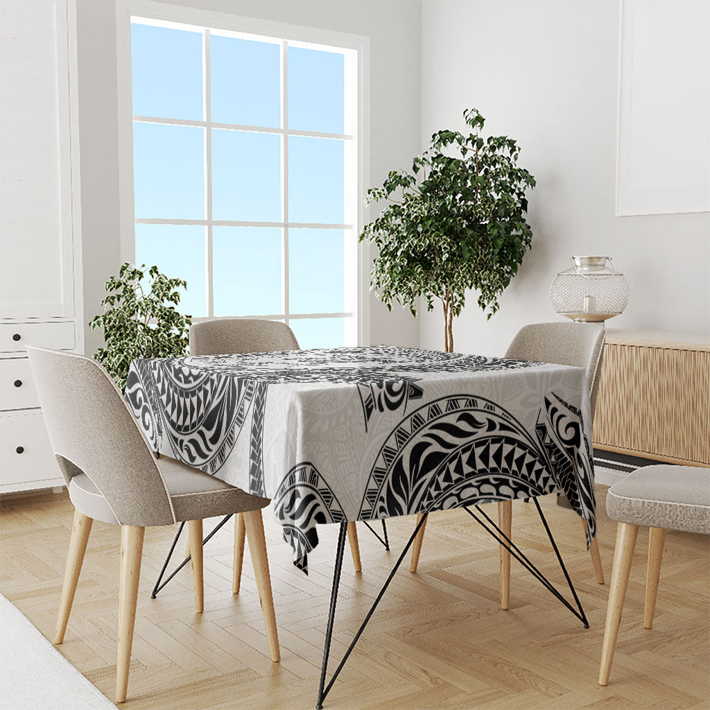 Hawaiian Turtle and Shark Tablecloth Kakau Tribal with Polynesian Pattern White Color