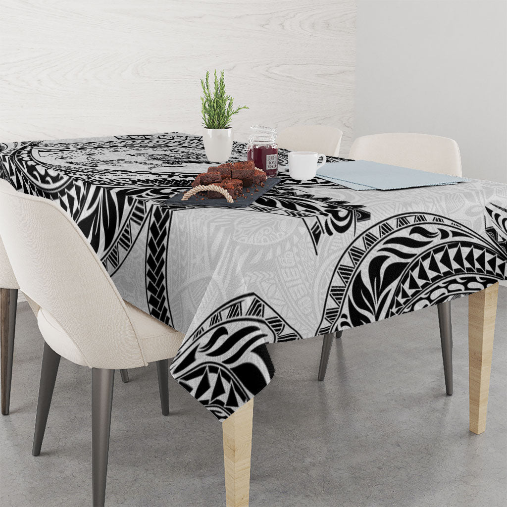 Hawaiian Turtle and Shark Tablecloth Kakau Tribal with Polynesian Pattern White Color