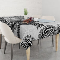 Hawaiian Turtle and Shark Tablecloth Kakau Tribal with Polynesian Pattern White Color