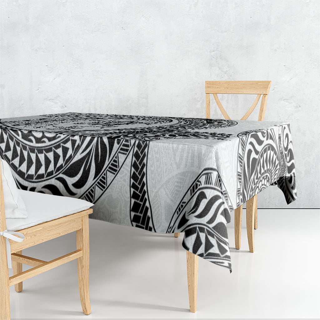 Hawaiian Turtle and Shark Tablecloth Kakau Tribal with Polynesian Pattern White Color