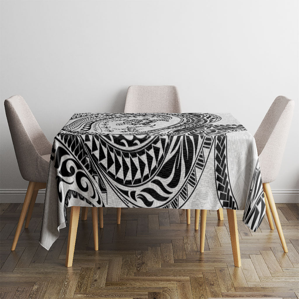 Hawaiian Turtle and Shark Tablecloth Kakau Tribal with Polynesian Pattern White Color