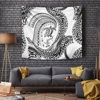 Hawaiian Turtle and Shark Tapestry Kakau Tribal with Polynesian Pattern White Color