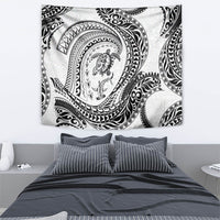 Hawaiian Turtle and Shark Tapestry Kakau Tribal with Polynesian Pattern White Color