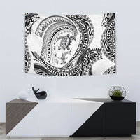 Hawaiian Turtle and Shark Tapestry Kakau Tribal with Polynesian Pattern White Color