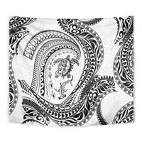 Hawaiian Turtle and Shark Tapestry Kakau Tribal with Polynesian Pattern White Color