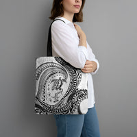 Hawaiian Turtle and Shark Tote Bag Kakau Tribal with Polynesian Pattern White Color