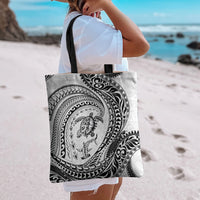 Hawaiian Turtle and Shark Tote Bag Kakau Tribal with Polynesian Pattern White Color