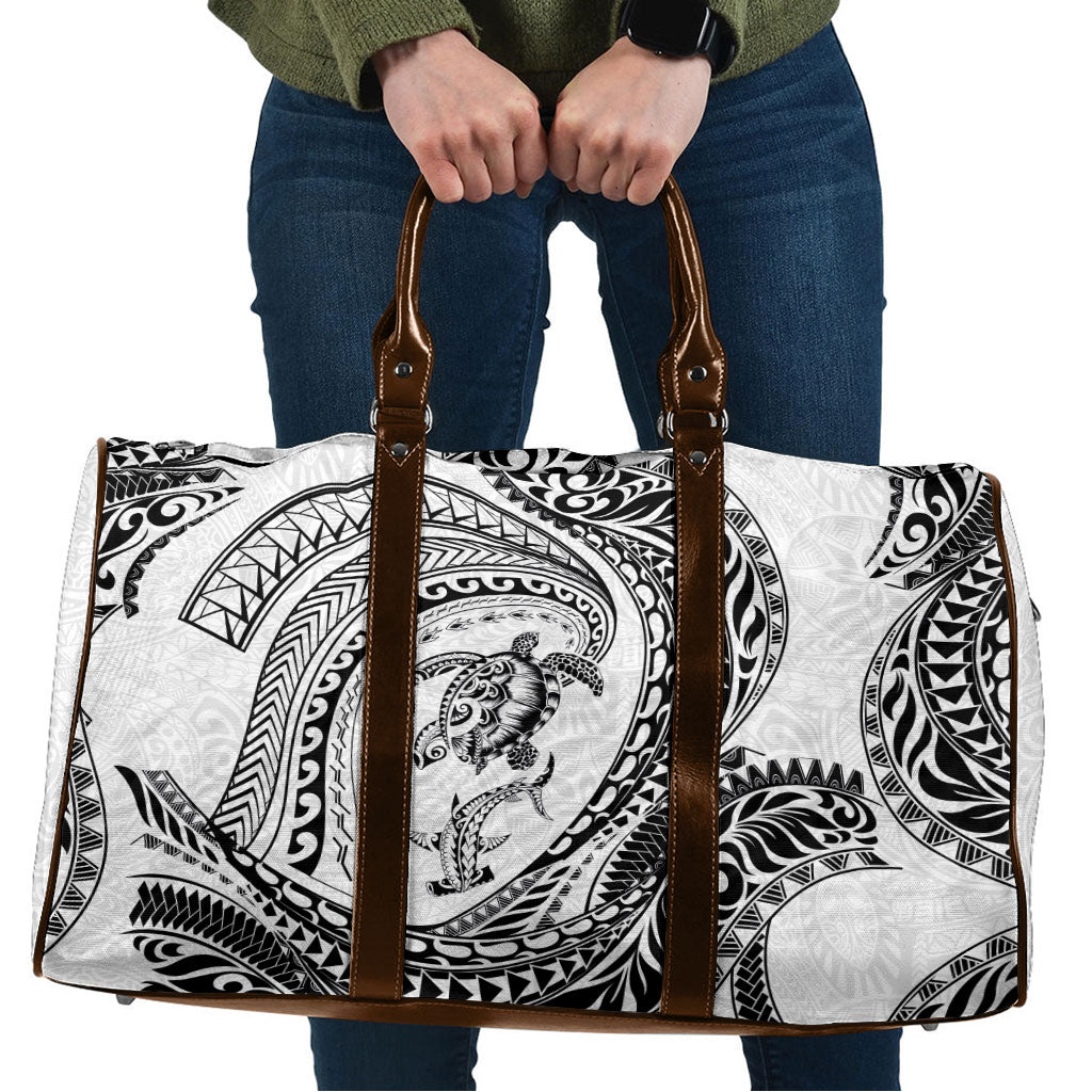 Hawaiian Turtle and Shark Travel Bag Kakau Tribal with Polynesian Pattern White Color