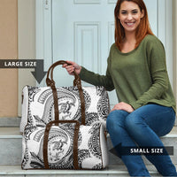 Hawaiian Turtle and Shark Travel Bag Kakau Tribal with Polynesian Pattern White Color