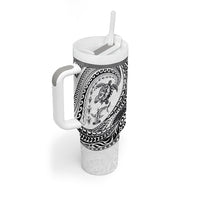 Hawaiian Turtle and Shark Tumbler With Handle Kakau Tribal with Polynesian Pattern White Color