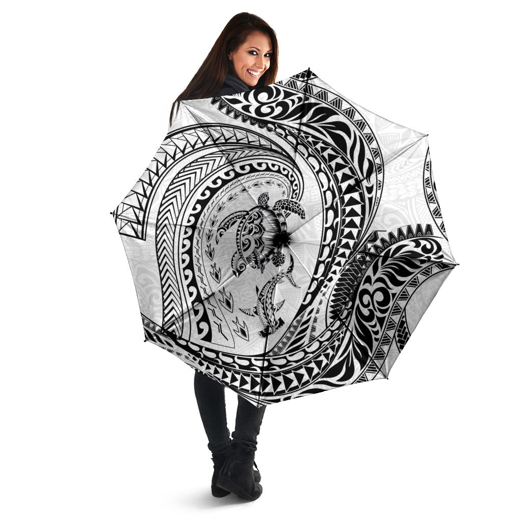 Hawaiian Turtle and Shark Umbrella Kakau Tribal with Polynesian Pattern White Color
